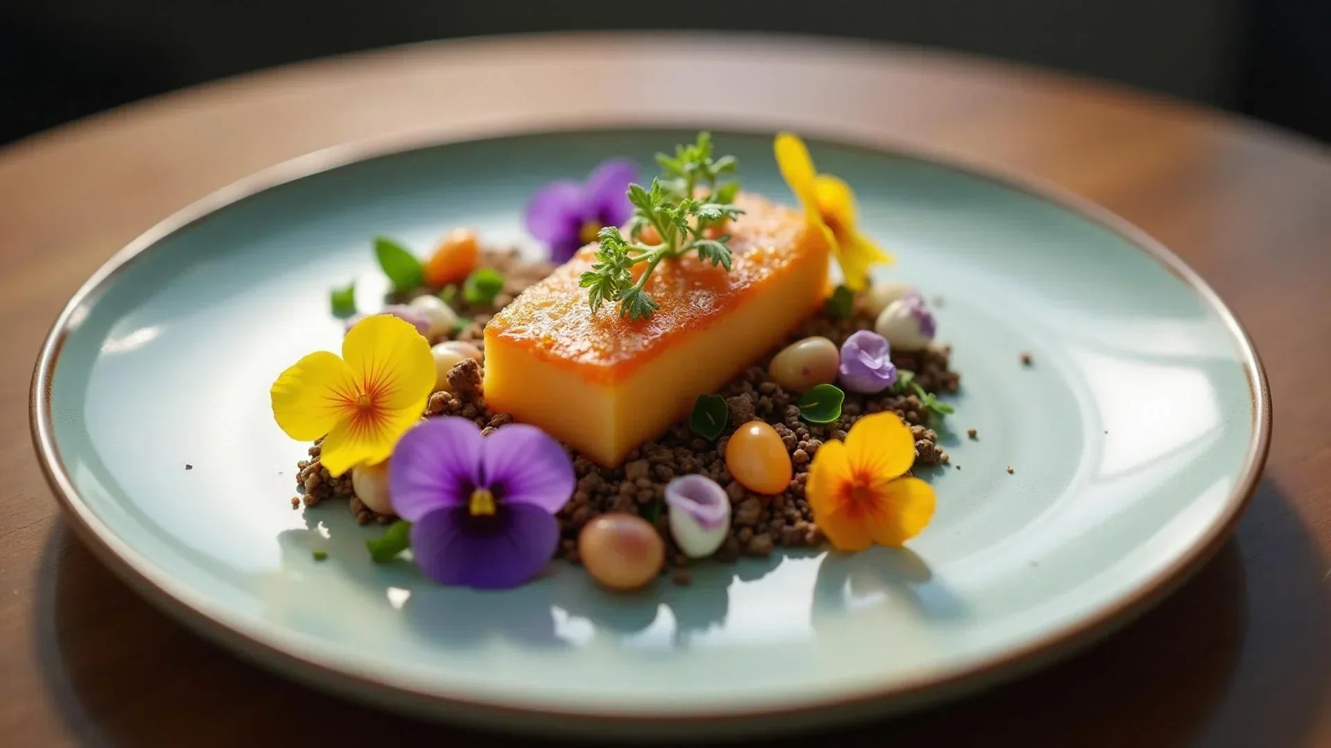 fine dining gourmet with edible flower added