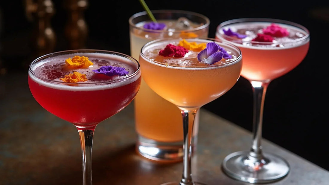 cocktails with edible flowers