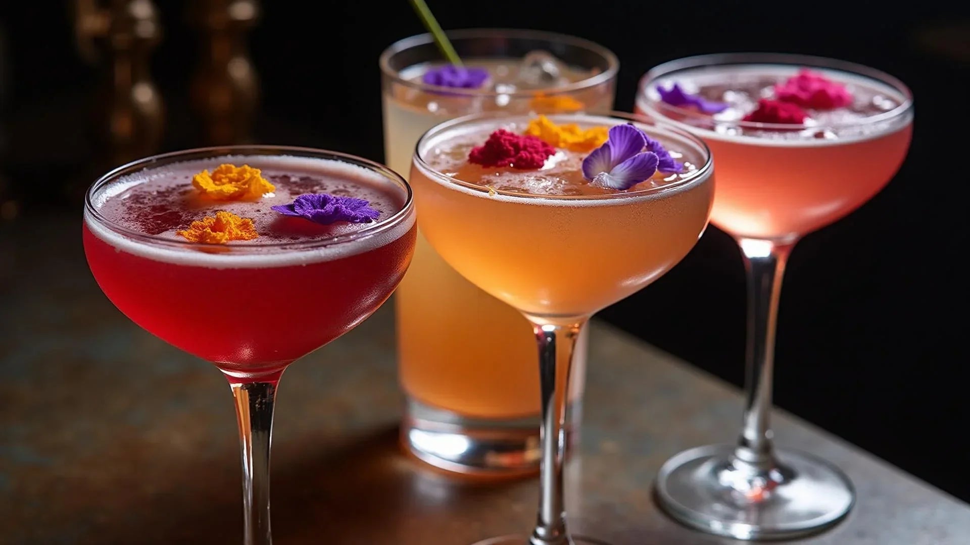 cocktails with edible flowers